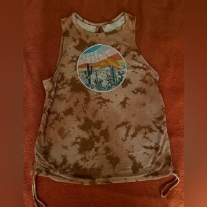 Brown Tie-Dye Tank Top with Graphic